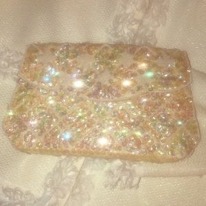 Vintage ivory sequined clutch